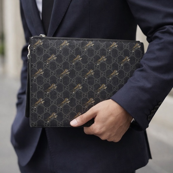 Authentic GUCCI GG supreme tiger travel clutch case with certificate